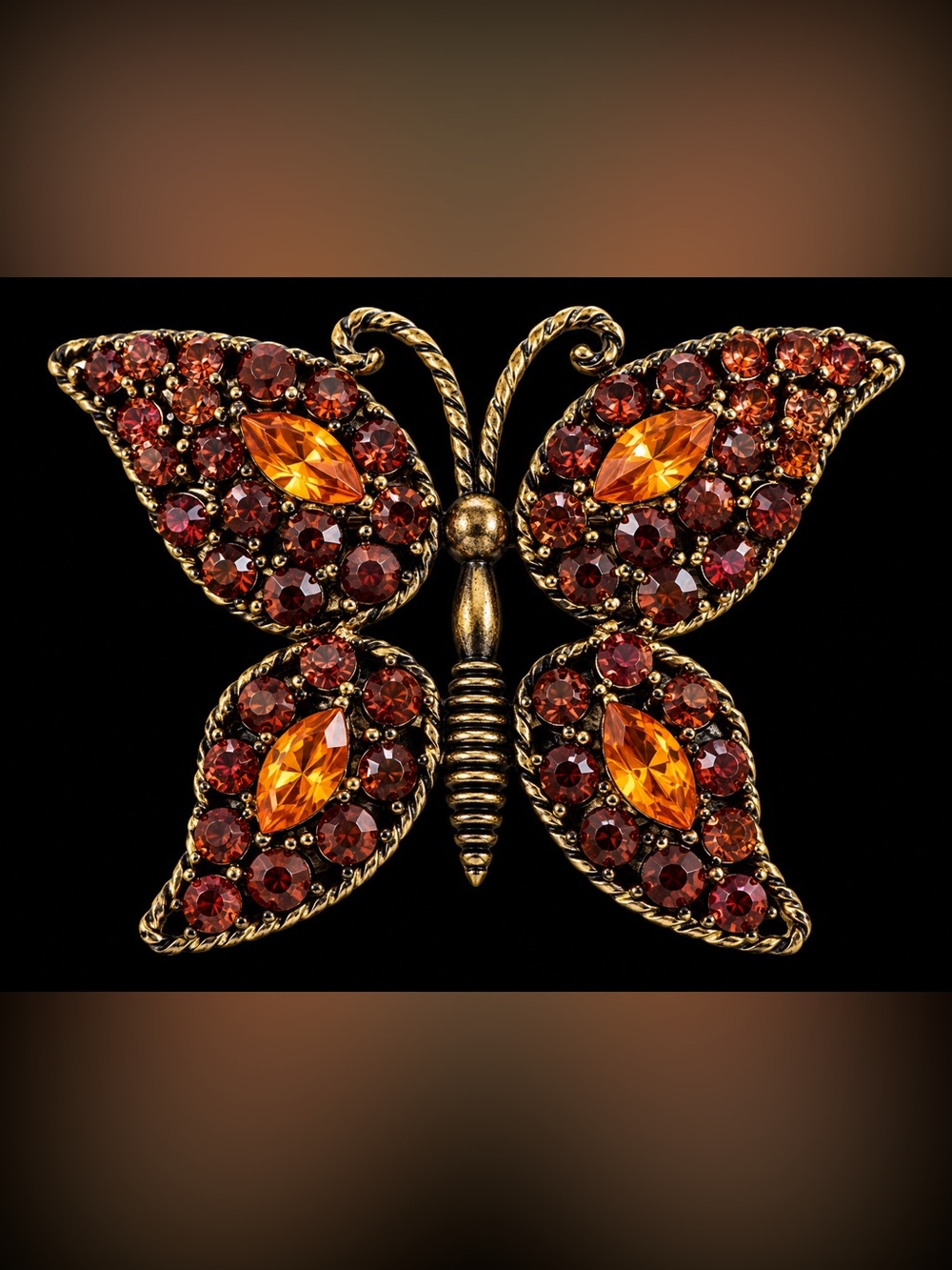 Gold-Tone Garnet & Amber Crystal Butterfly Brooch